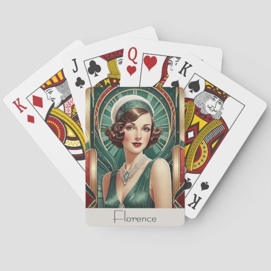 Retro Art Deco Geïnspireerd Portret Vrouw Dame Cus Pokerkaarten (Achterkant)
