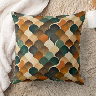 Retro Art Deco geometrie in warm goud en groen Kussen