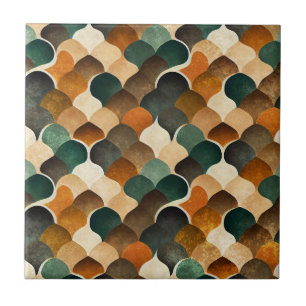 Retro Art Deco-geometrie in warm goud en groen Tegeltje