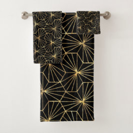Retro Art Deco Gold Black Geometric Pattern Bad Handdoek