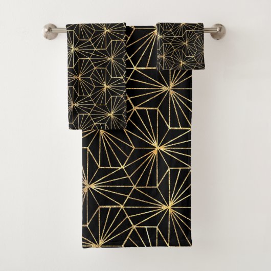 Retro Art Deco Gold Black Geometric Pattern Bad Handdoek (Insitu)