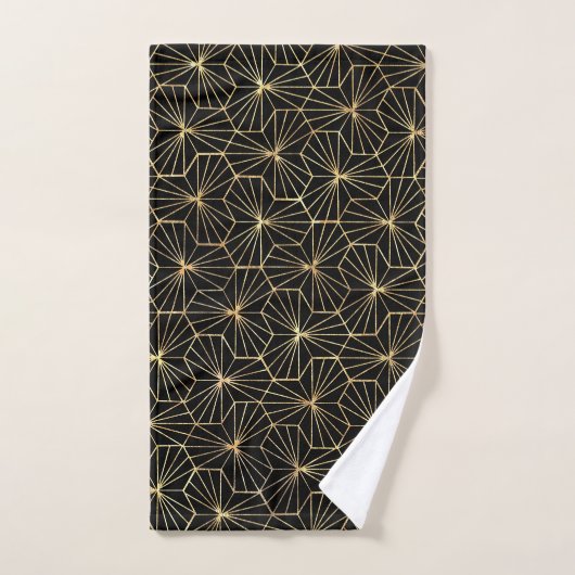 Retro Art Deco Gold Black Geometric Pattern Bad Handdoek (Handdoek)