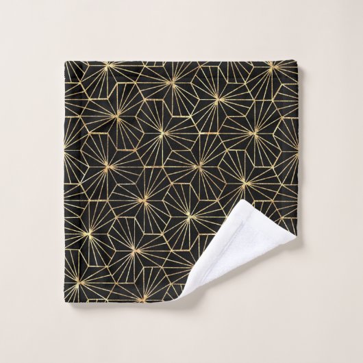 Retro Art Deco Gold Black Geometric Pattern Bad Handdoek (Wasdoekje)