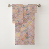 RETRO ART DECO GOLD PINK MARBLE BATHROOM TOWWEL BAD HANDDOEK (Insitu)