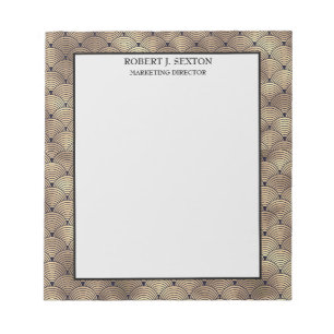 Retro Art Deco gouden en zwarte regenboogpatroon Notitieblok