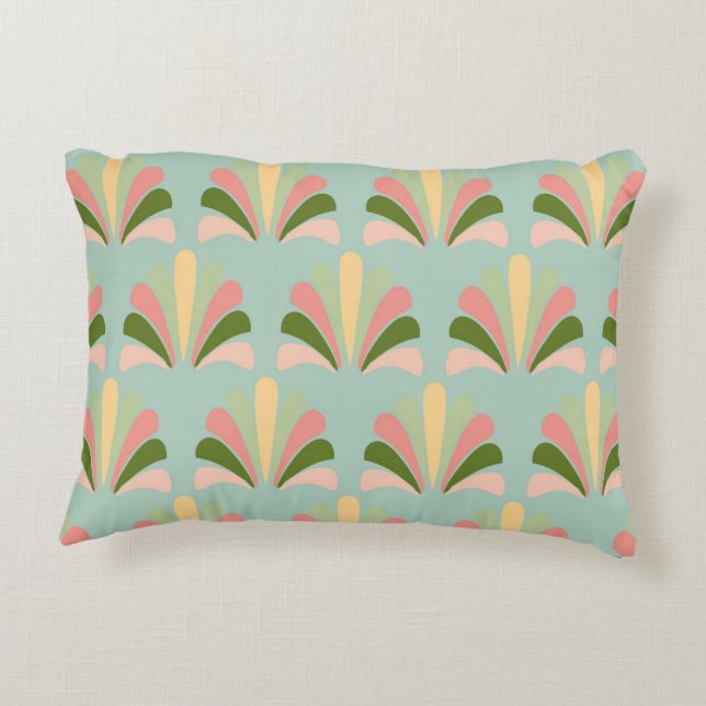 Retro Art Deco Green Roze Accent Kussen (Achterkant)