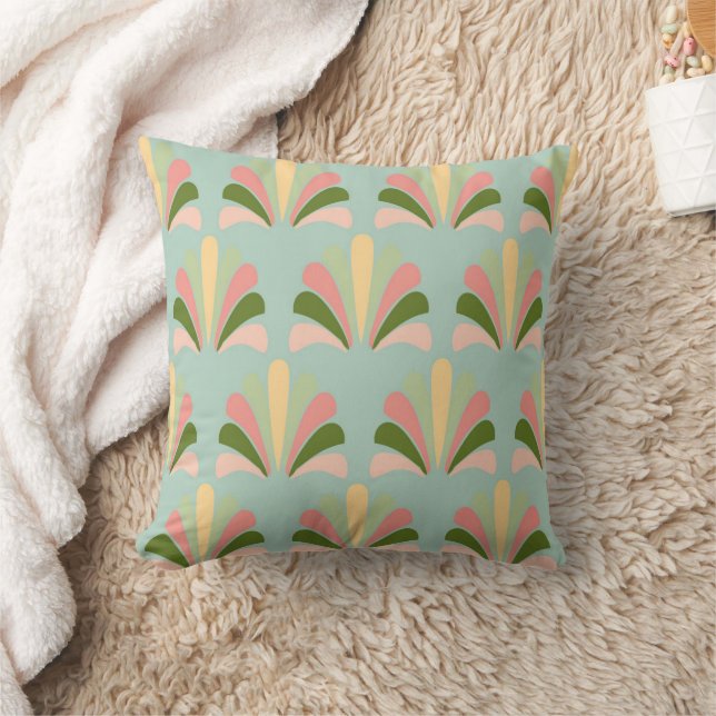 Retro Art Deco Green Roze Kussen (Deken)