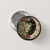 Retro Art Deco Groene Halve Maan Lady Ronde Button 3,2 Cm (Voorkant /achterkant)