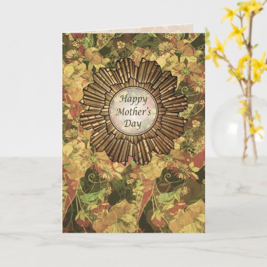 Retro Art Deco Happy Mothers Day Kaart (Gele Bloem)