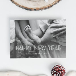 Retro art deco Happy New Year Holiday fotokaart Feestdagenkaart