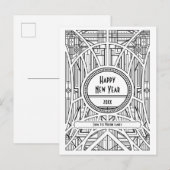 Retro art deco Happy Nieuwjaar Briefkaart (Voorkant / Achterkant)