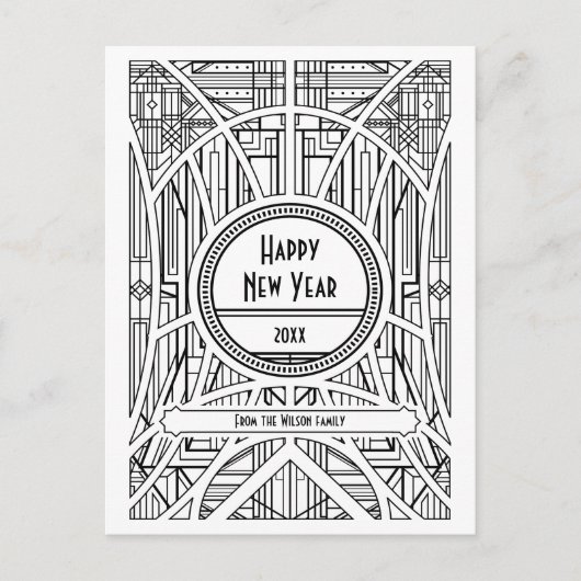 Retro art deco Happy Nieuwjaar Briefkaart (Voorkant)