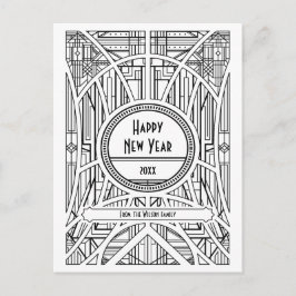 Retro art deco Happy Nieuwjaar Briefkaart