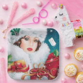 Retro  Art Deco Holiday dame Papieren Bordje (Feest)