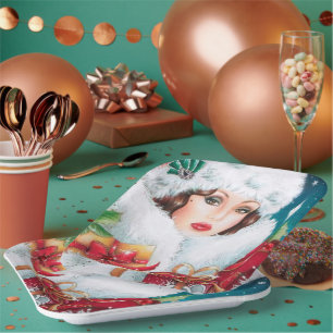 Retro  Art Deco Holiday dame Papieren Bordje