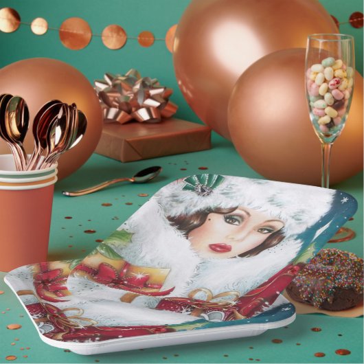 Retro  Art Deco Holiday dame Papieren Bordje (Multi)