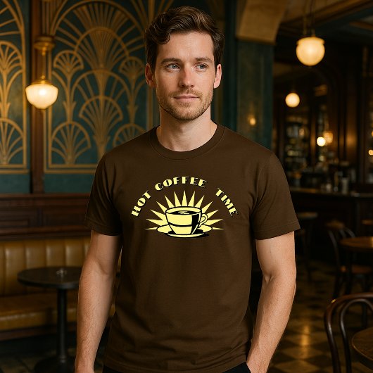 Retro Art Deco Hot Coffee Time Sjabloon T-shirt