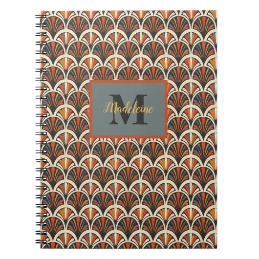 Retro Art Deco Jazz Age gedempte kleuren monogram Notitieboek (Voorkant)