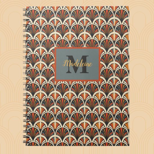 Retro Art Deco Jazz Age gedempte kleuren monogram Notitieboek