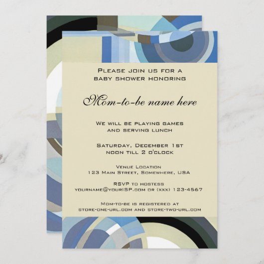 Retro Art Deco Jazz  Blue Boy Baby shower Kaart (Voorkant / Achterkant)