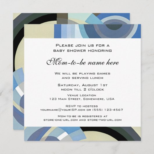 Retro Art Deco Jazz Blue Boy Baby shower Kaart (Voorkant / Achterkant)