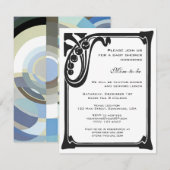 Retro Art Deco Jazz  Blue Boy Baby shower Kaart (Voorkant / Achterkant)