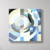 Retro Art Deco Jazz Blue Circles Patroon Canvas Afdruk (Voorkant)