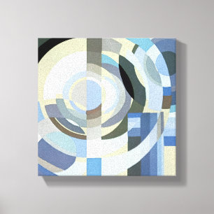 Retro Art Deco Jazz  Blue Circles Patroon Canvas Afdruk