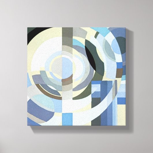 Retro Art Deco Jazz Blue Circles Patroon Canvas Afdruk (Voorkant)