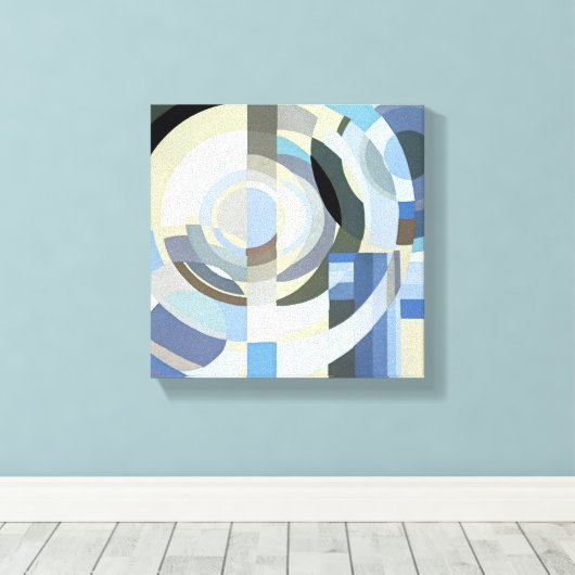 Retro Art Deco Jazz Blue Circles Patroon Canvas Afdruk (Insitu (Houten vloer))