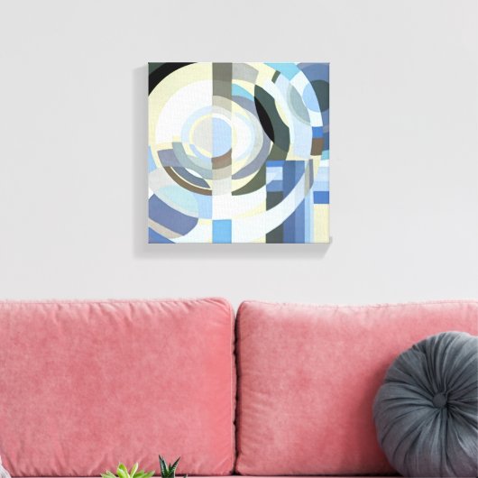 Retro Art Deco Jazz Blue Circles Patroon Canvas Afdruk (Insitu (Woonkamer))