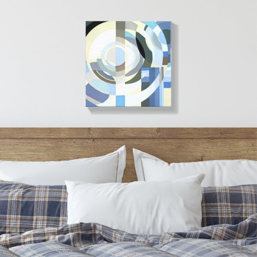 Retro Art Deco Jazz Blue Circles Patroon Canvas Afdruk (Insitu (Slaapkamer))