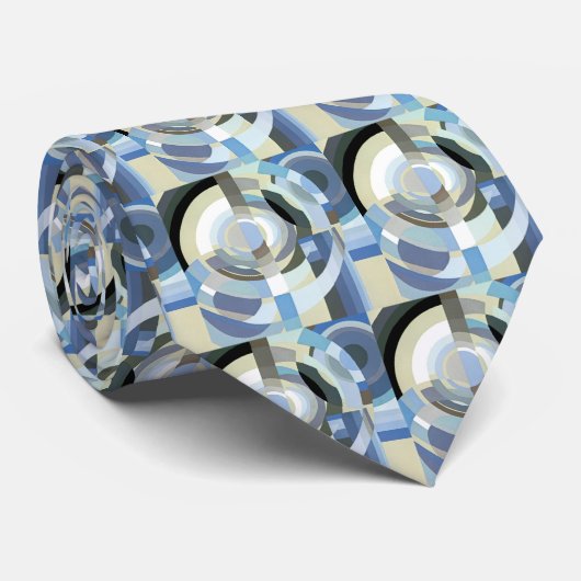 Retro Art Deco Jazz  Blue Circles Patroon Stropdas (Opgerold)