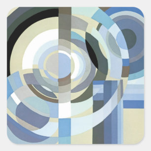 Retro Art Deco Jazz Blue Circles Patroon Vierkante Sticker