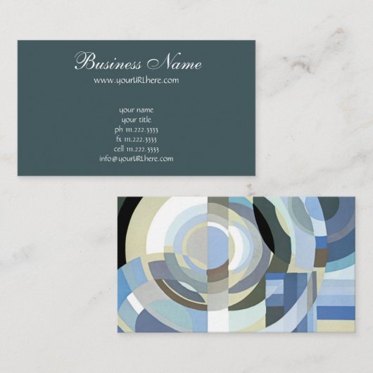 Retro Art Deco Jazz Blue Circles Patroon Visitekaartje (Voorkant / Achterkant)