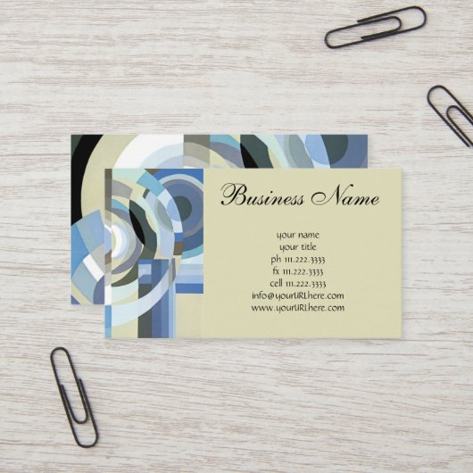 Retro Art Deco Jazz Blue Circles Patroon Visitekaartje (Voorkant / Achterkant in situ)