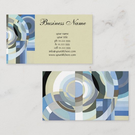Retro Art Deco Jazz  Blue Circles Patroon Visitekaartje (Voorkant / Achterkant)