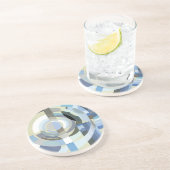 Retro Art Deco Jazz  Blue Circles Patroon Zandsteen Onderzetter (Zijkant)