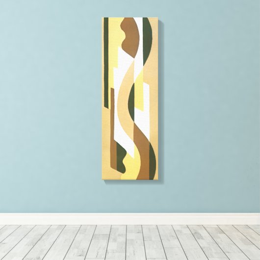 Retro Art Deco Jazz Brown Autumn Curve Patroon Canvas Afdruk (Insitu (Houten vloer))