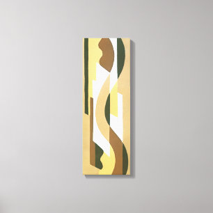 Retro Art Deco Jazz Bruine Herfst Curve Patroon Canvas Afdruk