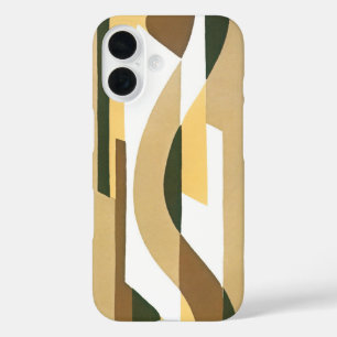 Retro Art Deco Jazz Bruine Herfst Curve Patroon iPhone 16 Hoesje