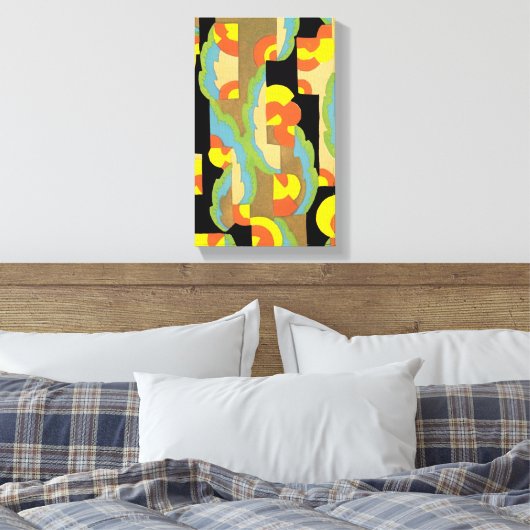 Retro Art Deco Jazz cirkels wolkenregenboogpatroon Canvas Afdruk (Insitu (Slaapkamer))