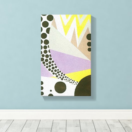 Retro Art Deco Jazz Polka Dots Zig Zag Pattern Canvas Afdruk (Insitu (Houten vloer))