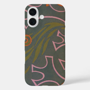 Retro Art Deco Jazz Roze Oranje Grijs Lijnen Patro iPhone 16 Hoesje