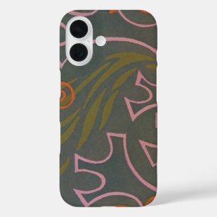 Retro Art Deco Jazz Roze Oranje grijze linnen Patr iPhone 16 Hoesje
