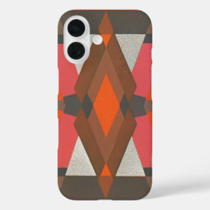 Retro Art Deco Jazz Vintage Warm Diamant Patroon iPhone 16 Hoesje