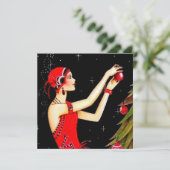 retro  art deco lady add message feestdagenkaart (Staand voorkant)