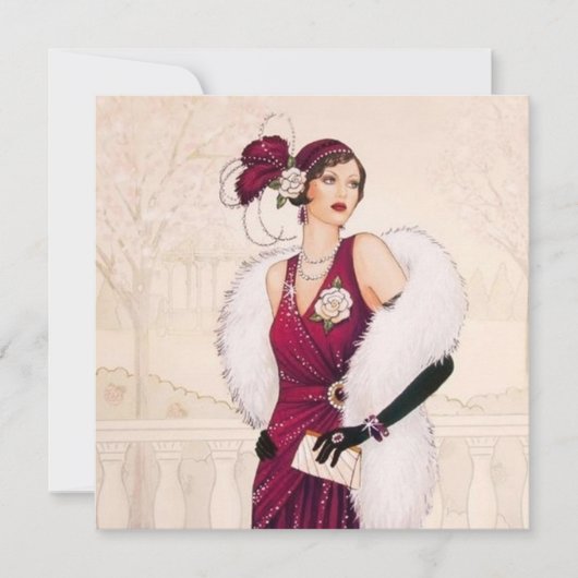 retro art deco lady add message feestdagenkaart (Voorkant)