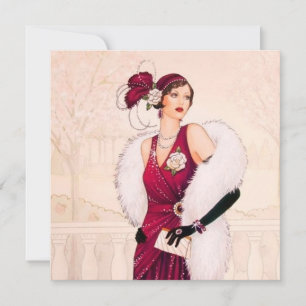 retro art deco lady add message feestdagenkaart