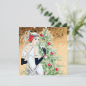 retro  art deco lady add message feestdagenkaart (Staand voorkant)